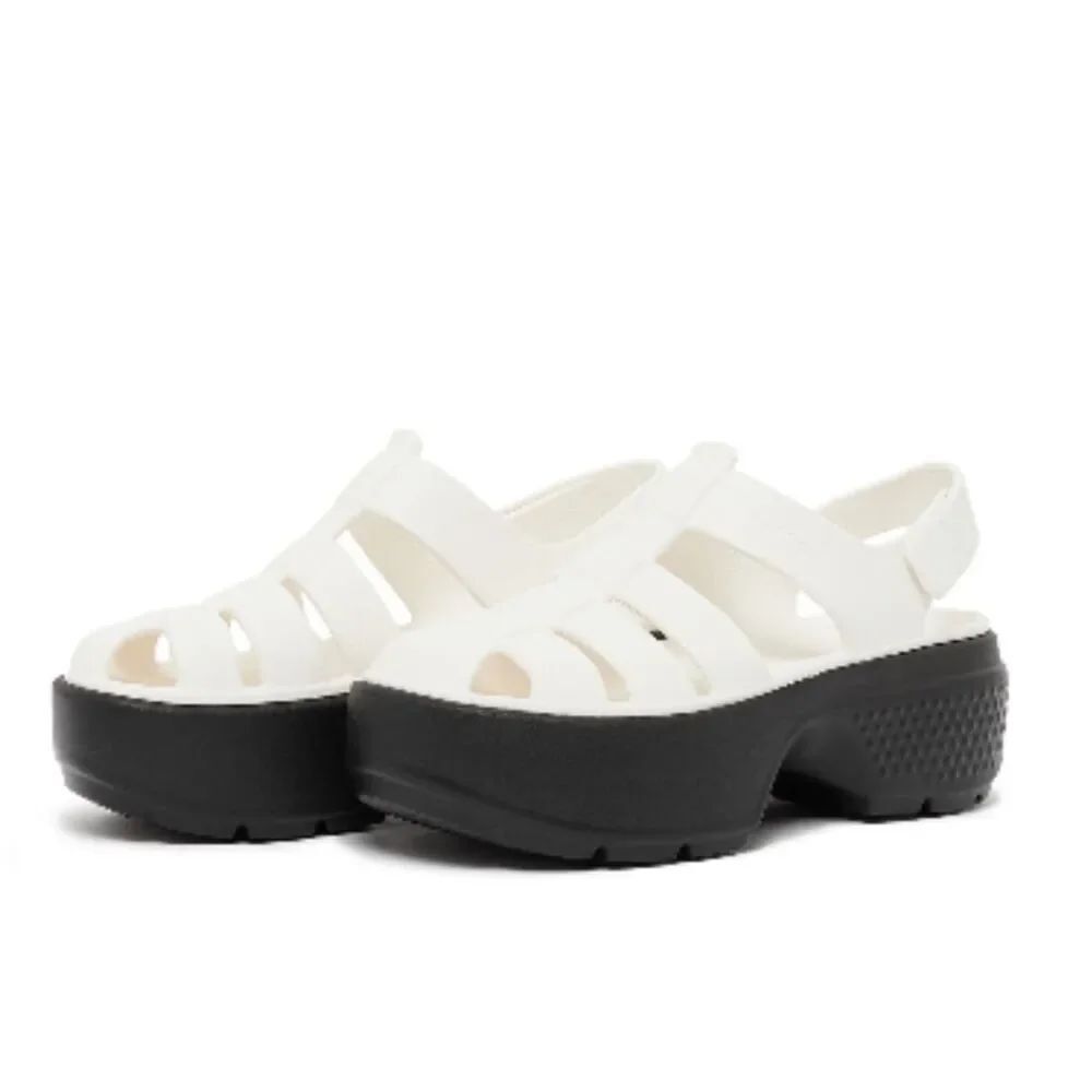 NWOB Croc Stomp Platform Fisherman Sandals Chalk White/Black Men8 Women 10